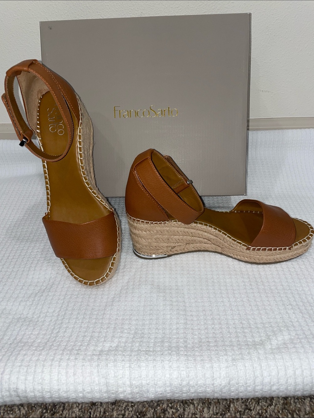 Franco Sarto Brown Espadrille Ankle-Strap Wedges